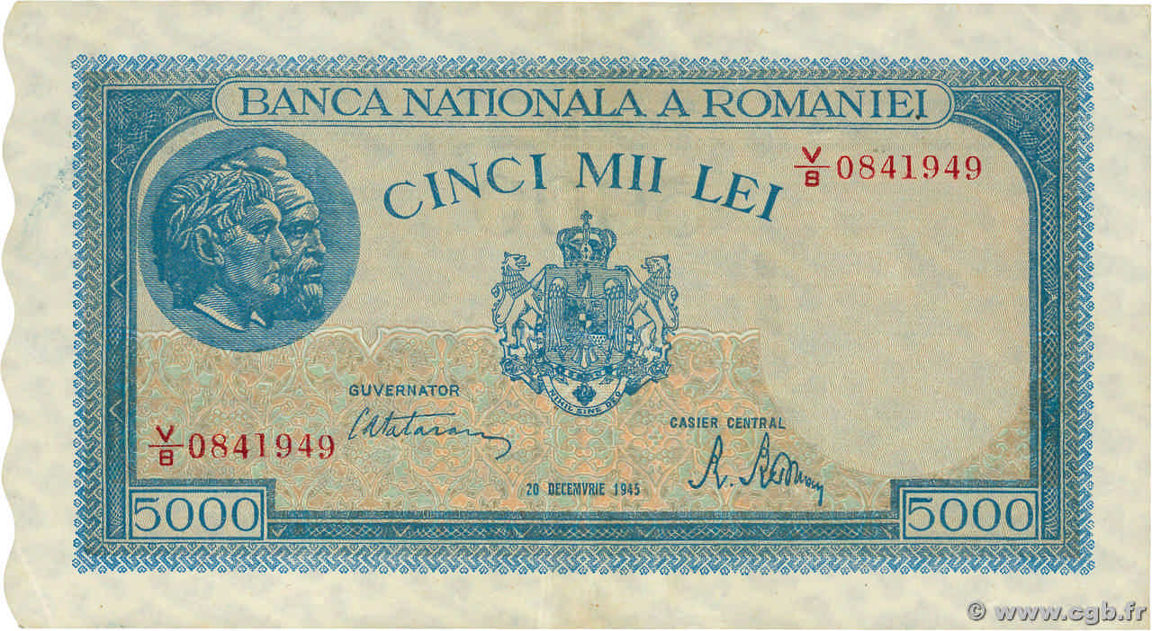 5000 Lei ROMANIA  1945 P.056a VF
