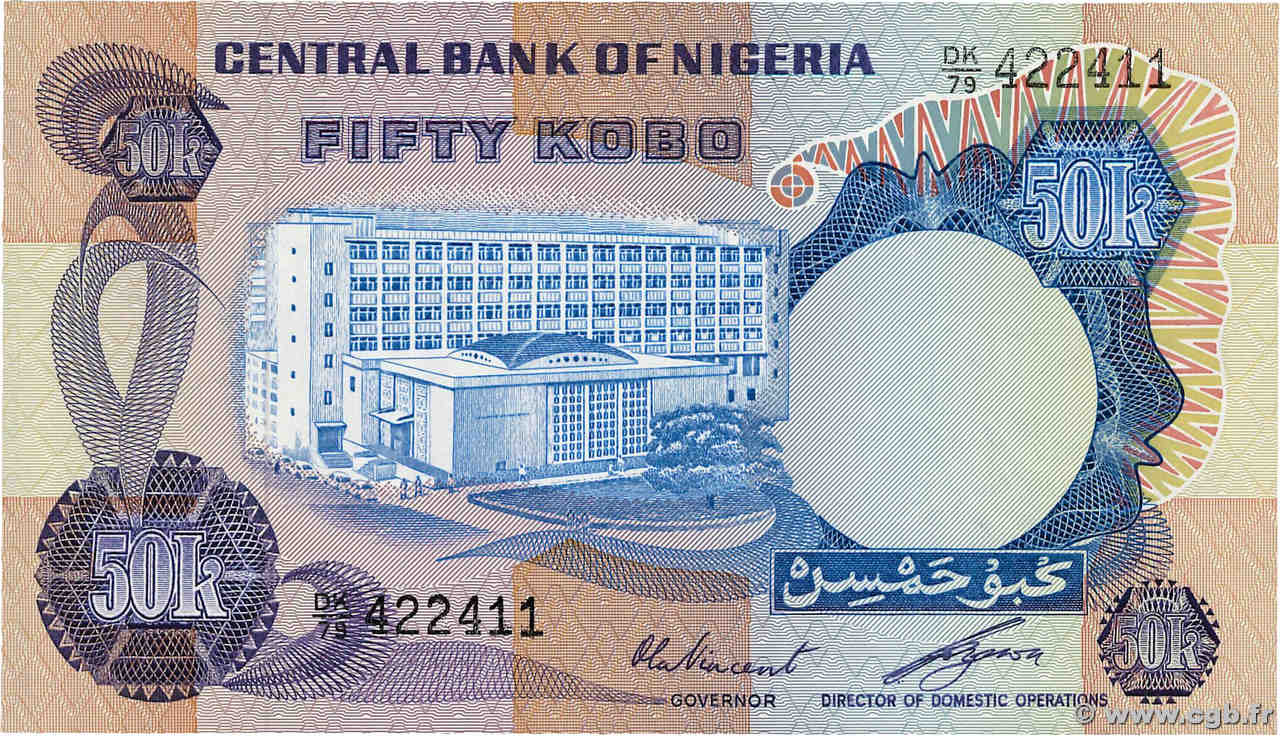50 Kobo NIGERIA  1973 P.14e pr.NEUF