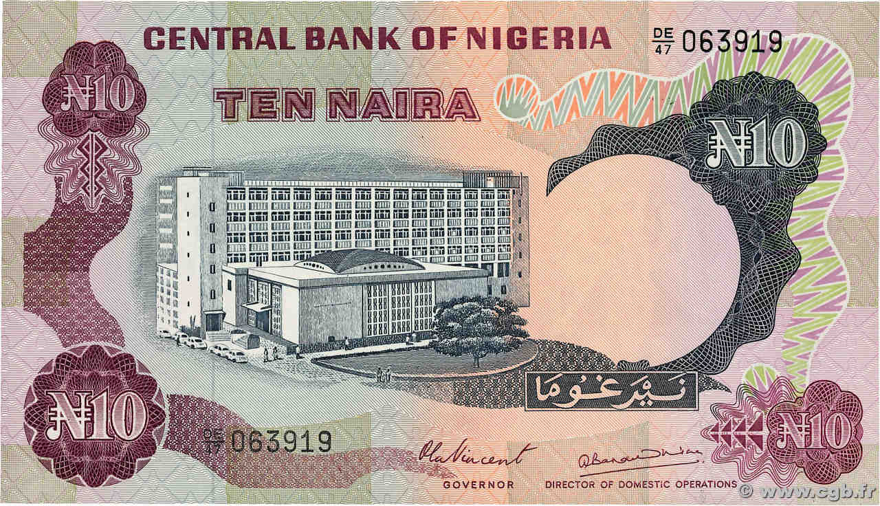 10 Naira NIGERIA  1973 P.17d SPL+