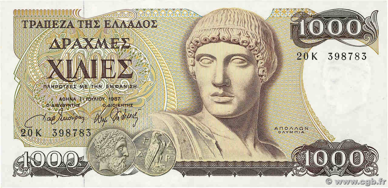 1000 Drachmes GRIECHENLAND  1987 P.202a VZ