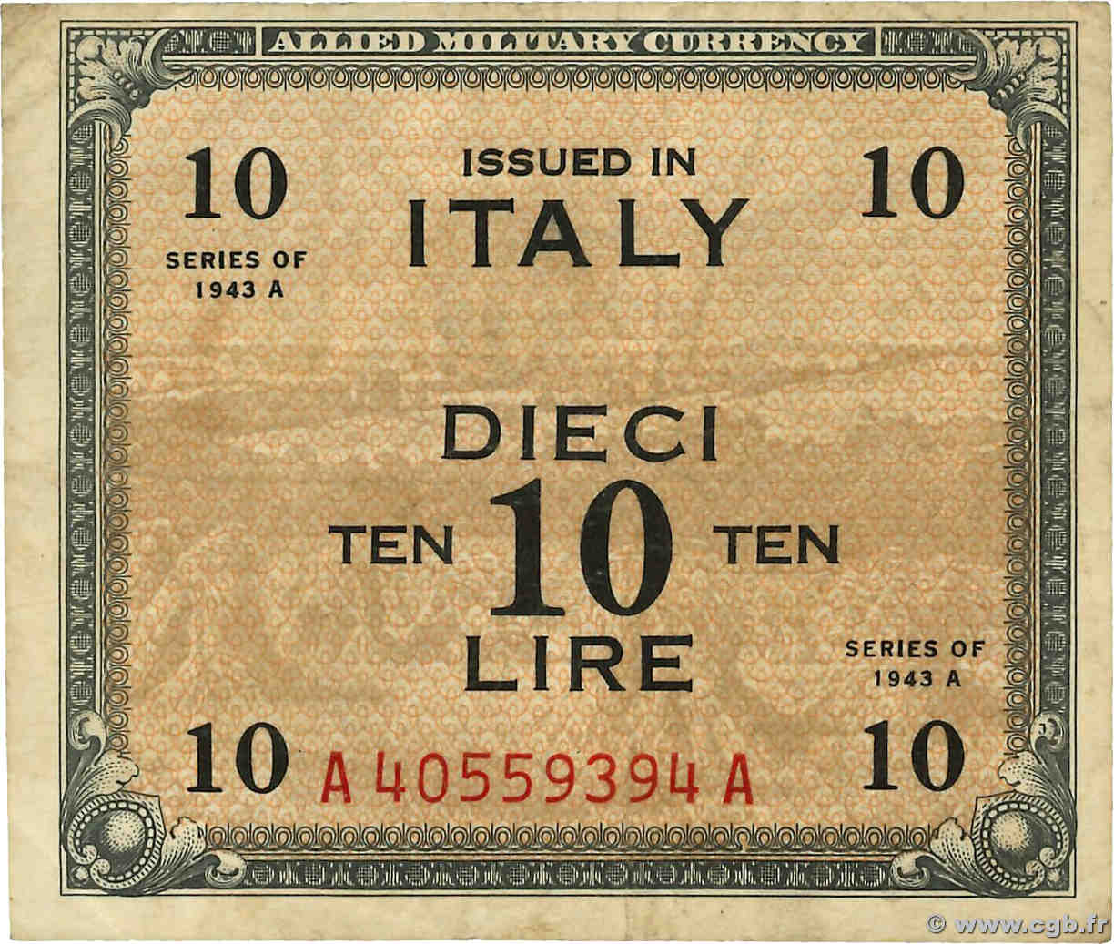 10 Lire ITALIE  1943 PM.19a TB