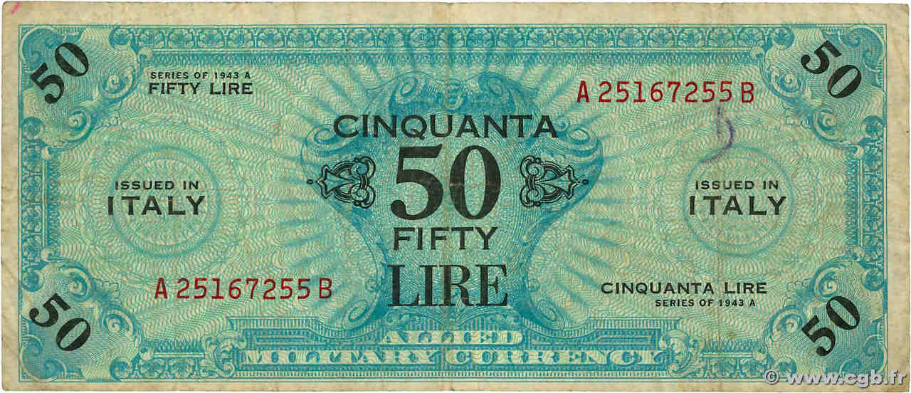 50 Lire ITALIA  1943 PM.20b BC
