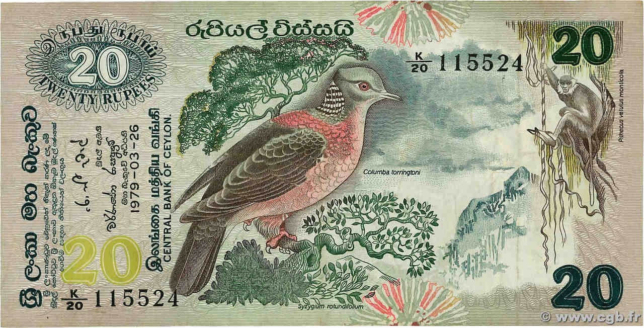 20 Rupees CEYLON  1979 P.086a VF