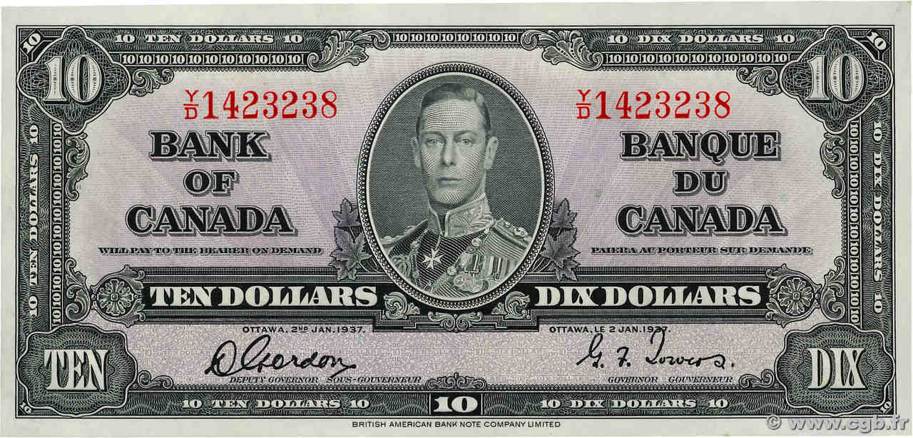 10 Dollars CANADá
  1937 P.061b EBC