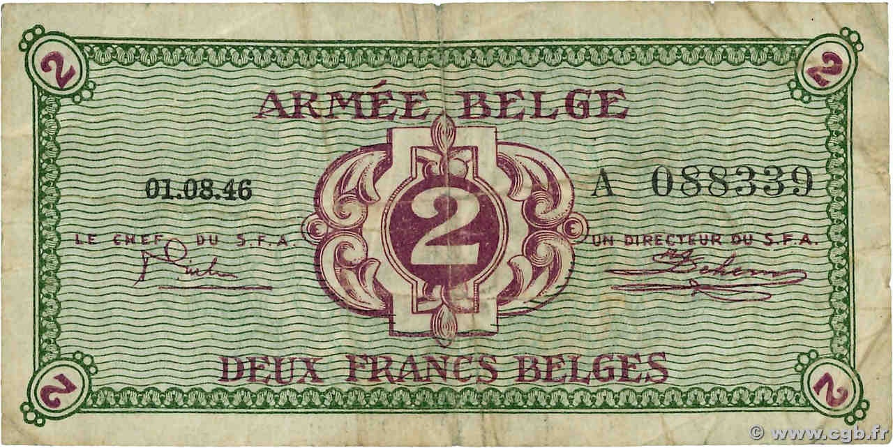 2 Francs BÉLGICA  1946 P.M2a BC