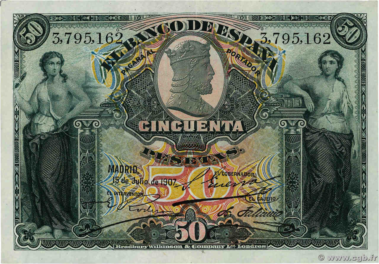 50 Pesetas ESPAÑA  1907 P.063a SC