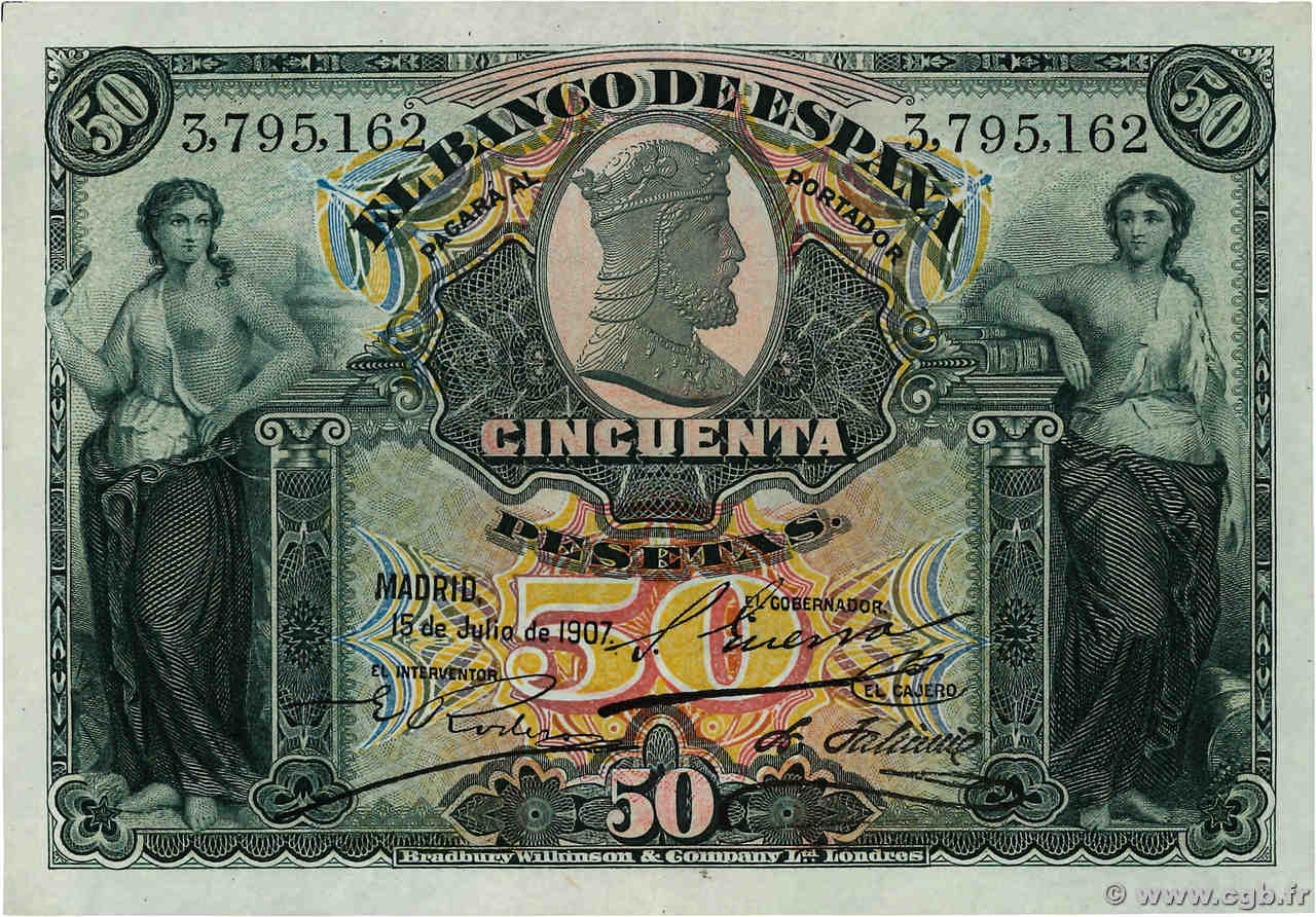 50 Pesetas ESPAGNE  1907 P.063a SPL