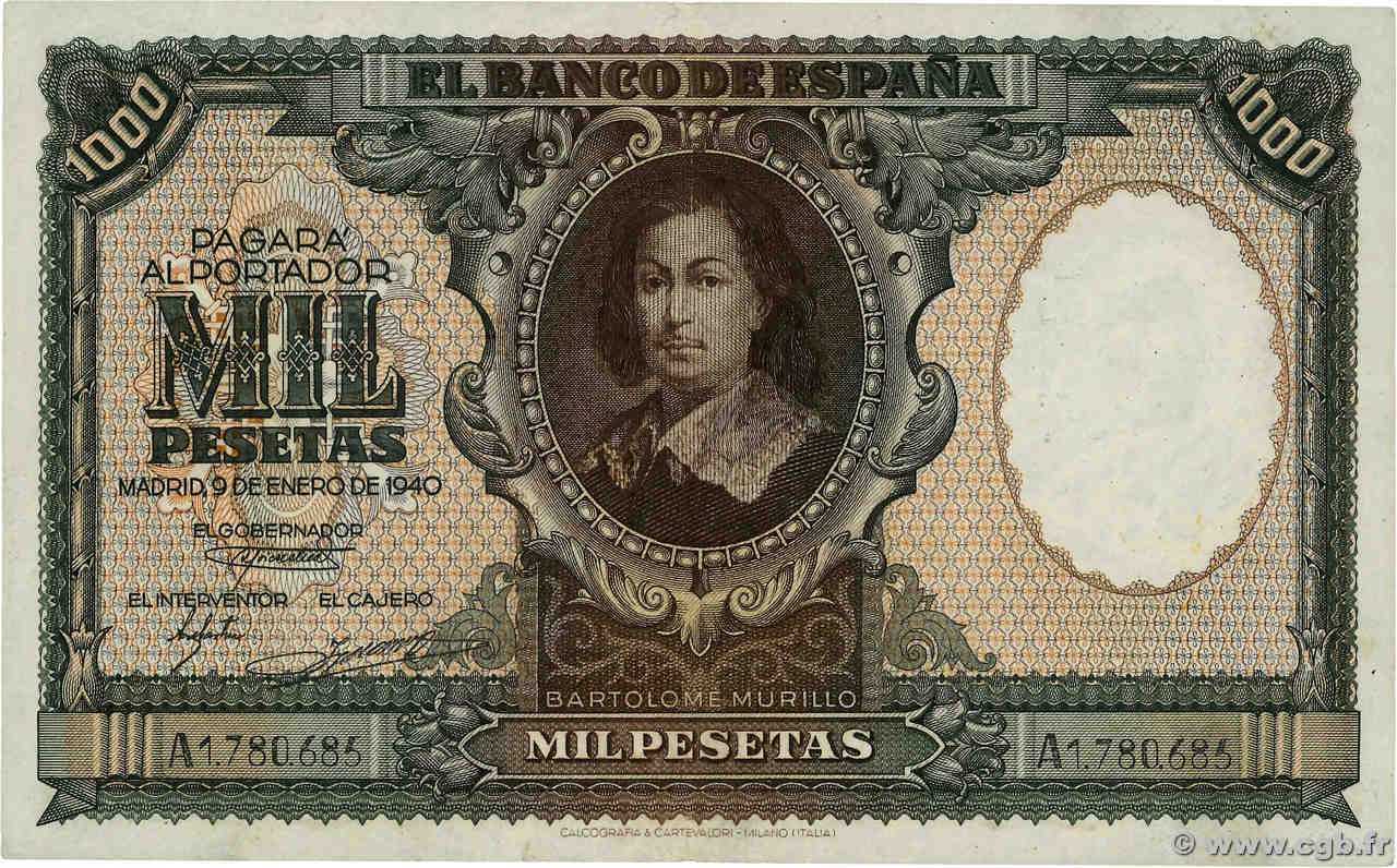 1000 Pesetas ESPAÑA  1940 P.120a MBC+