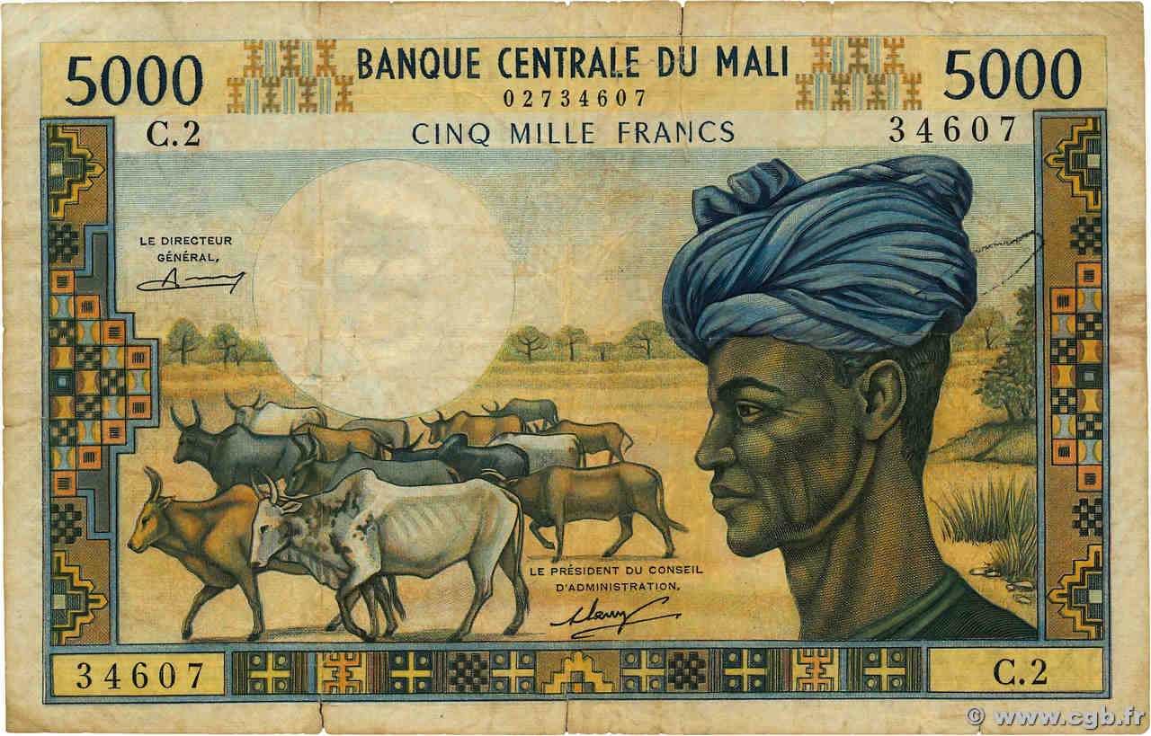 5000 Francs MALI  1973 P.14a TB