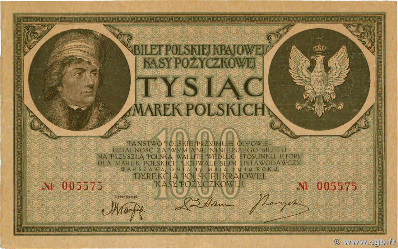 1000 Marek POLAND  1919 P.022a XF+