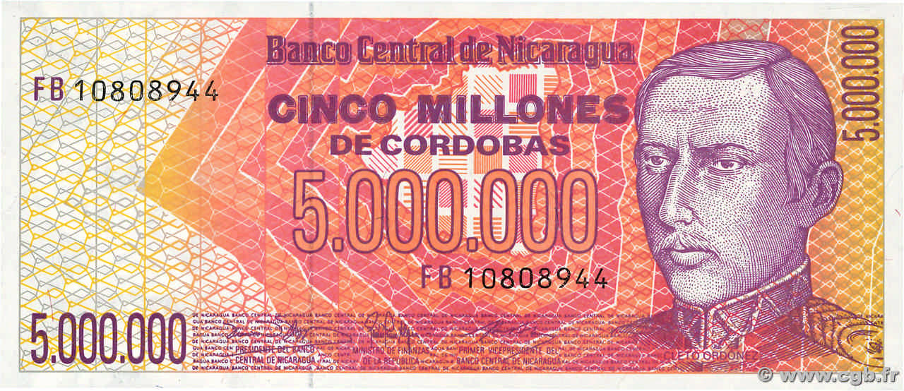 5000000 Cordobas NICARAGUA  1990 P.165 NEUF