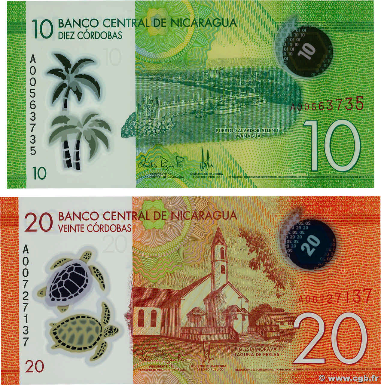10 et 20 Cordobas Lot NICARAGUA  2007 P.201 P.202 NEUF