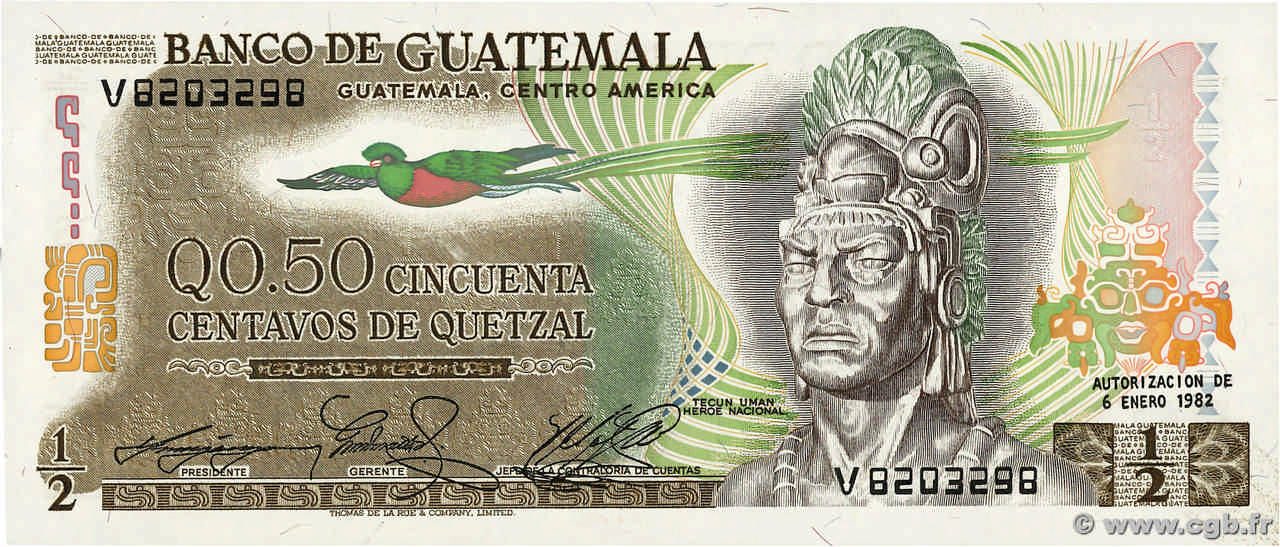 50 Centavos de Quetzal GUATEMALA  1982 P.058c UNC