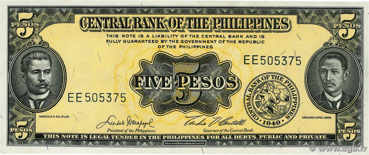 5 Pesos PHILIPPINES  1949 P.135e NEUF