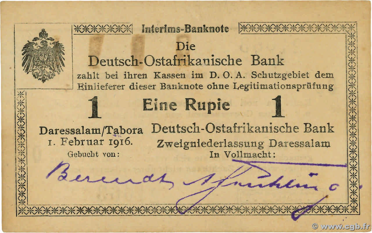 1 Rupie Deutsch Ostafrikanische Bank  1916 P.19 UNC-