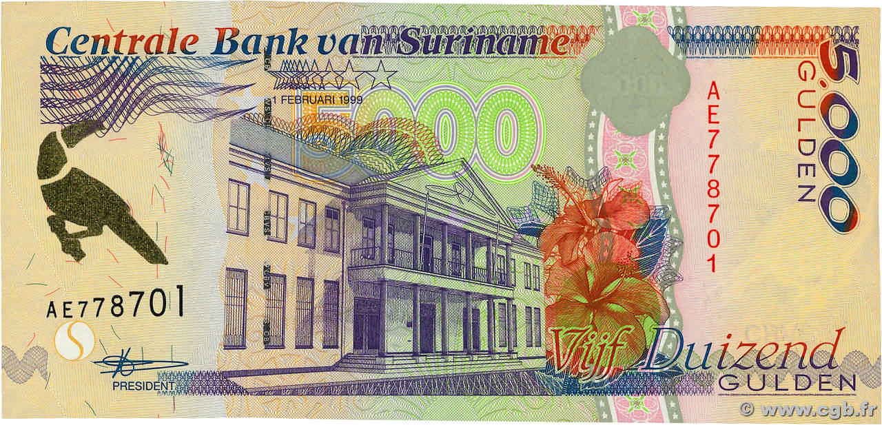 5000 Gulden SURINAM  1999 P.143b UNC