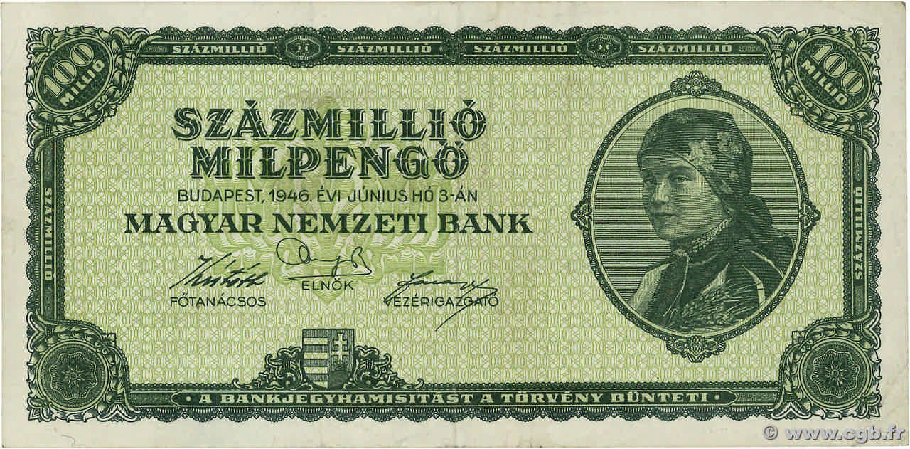 100 Millions Milpengo HONGRIE  1946 P.130 SUP+