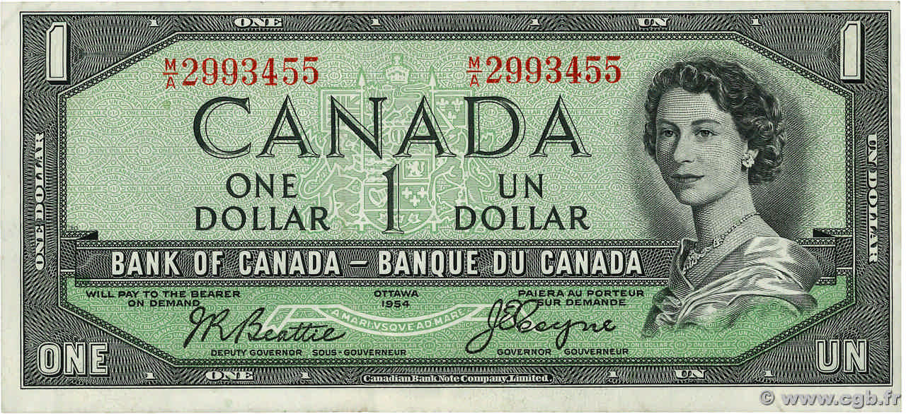 1 Dollar CANADA  1954 P.066b XF