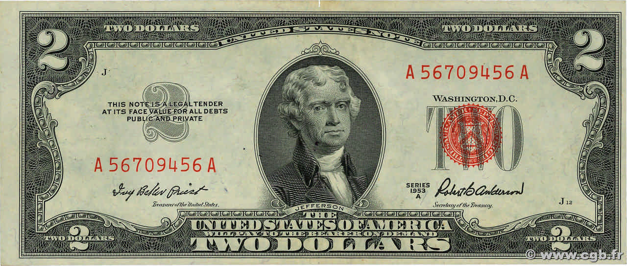 2 Dollars ESTADOS UNIDOS DE AMÉRICA  1953 P.380a MBC+