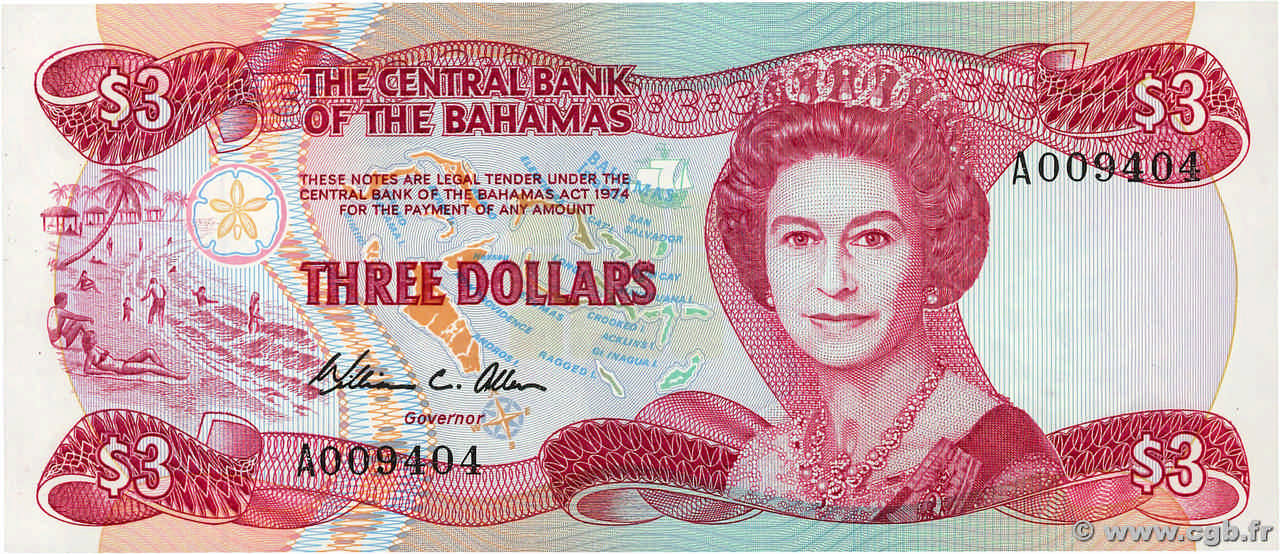 3 Dollars BAHAMAS  1974 P.44a FDC