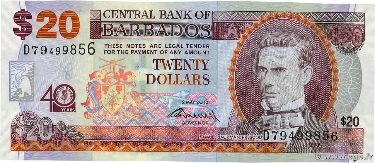20 Dollars Commémoratif BARBADOS  2012 P.72 UNC