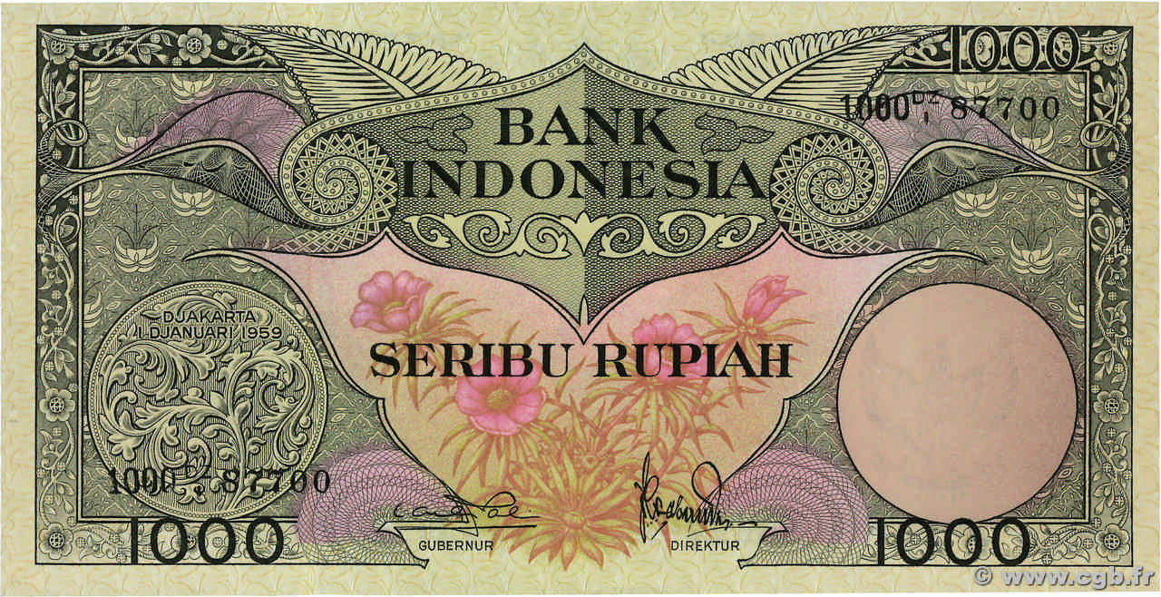 1000 Rupiah INDONESIA  1959 P.071b SC+
