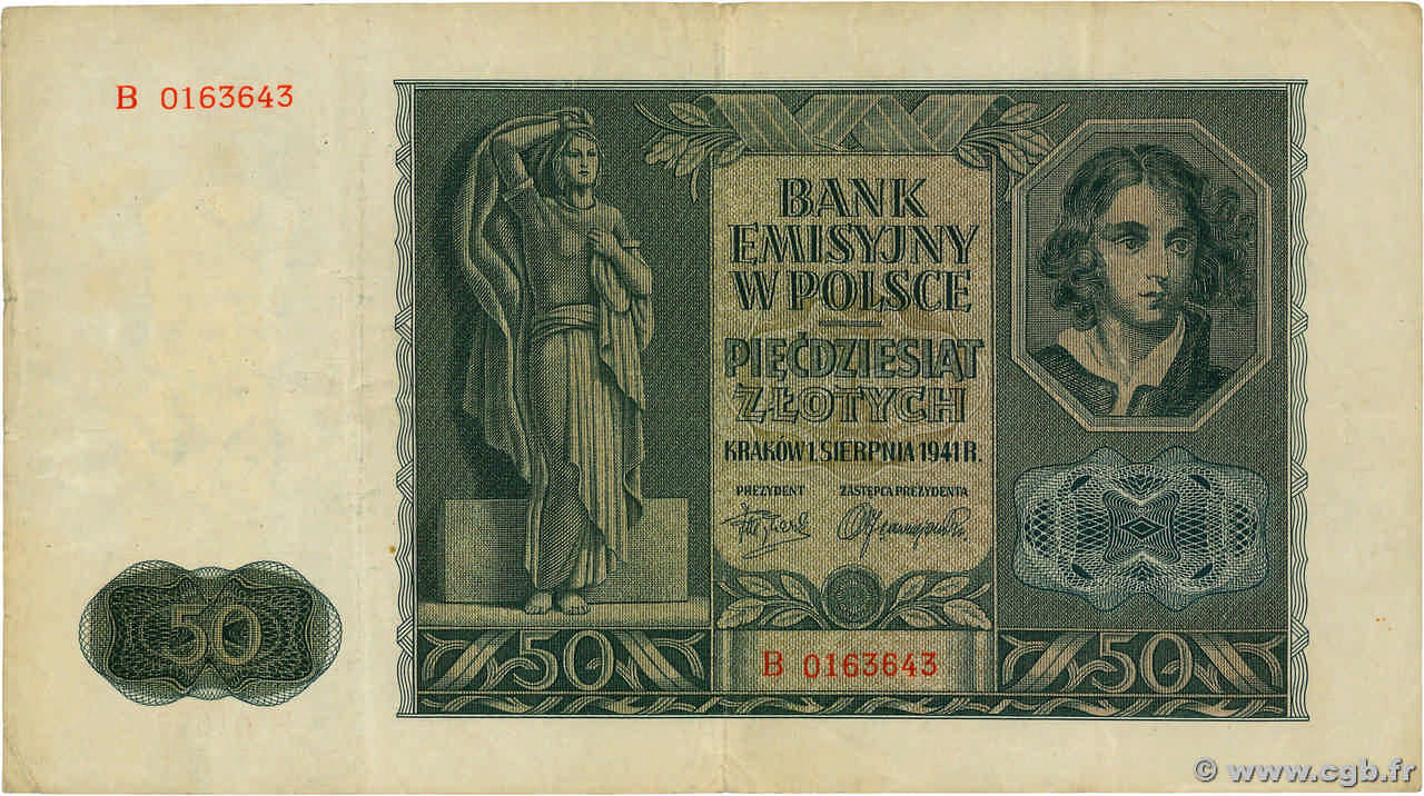 50 Zlotych POLOGNE  1944 P.102 TTB