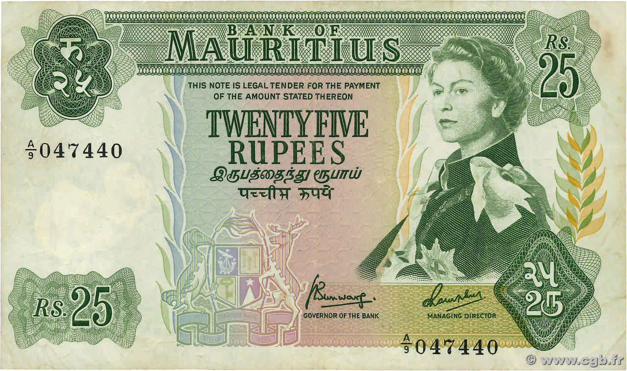 25 Rupees ÎLE MAURICE  1967 P.32b TB