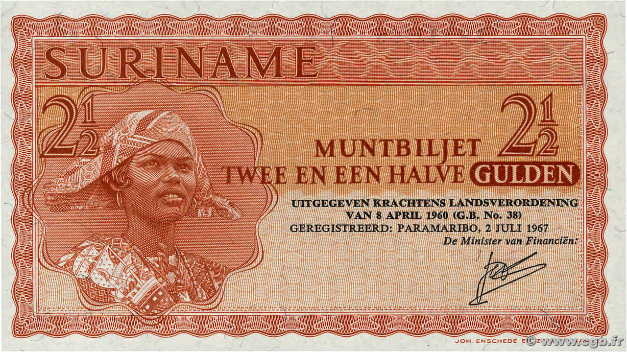 2,5 Gulden SURINAM  1967 P.117b UNC