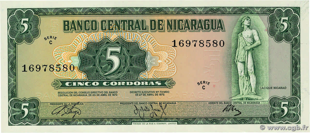 5 Cordobas NICARAGUA  1972 P.122 FDC