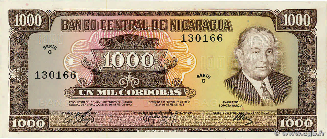 1000 Cordobas NICARAGUA  1972 P.128a UNC
