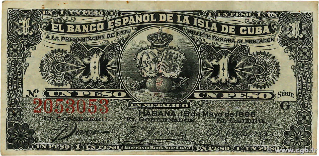 1 Peso CUBA  1896 P.047a VF