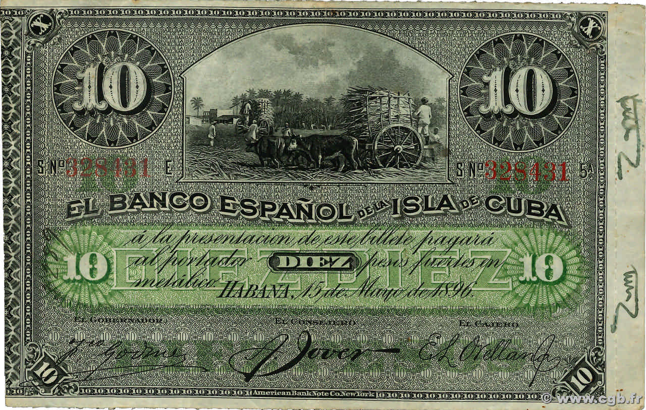 10 Pesos KUBA  1896 P.049c SS