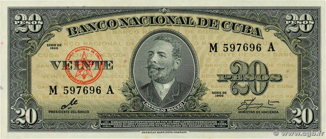 20 Pesos CUBA  1960 P.080c FDC