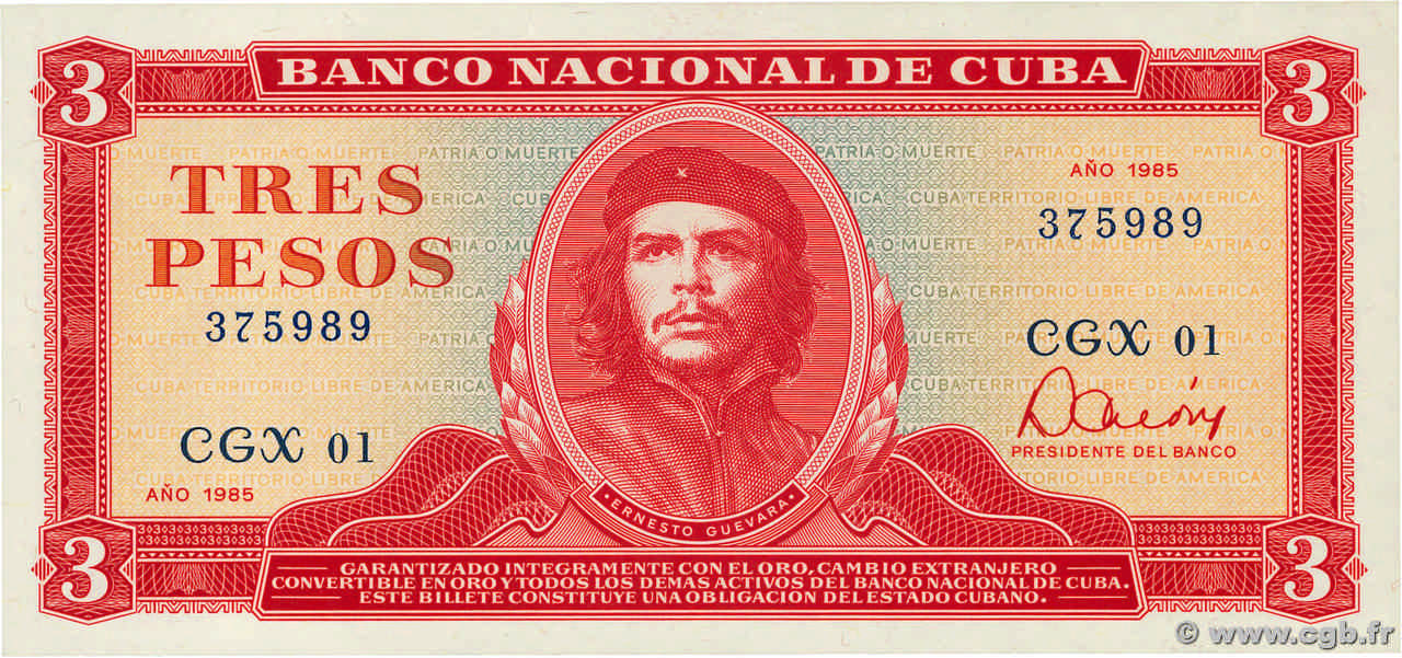 3 Pesos Remplacement CUBA  1984 P.107ar FDC