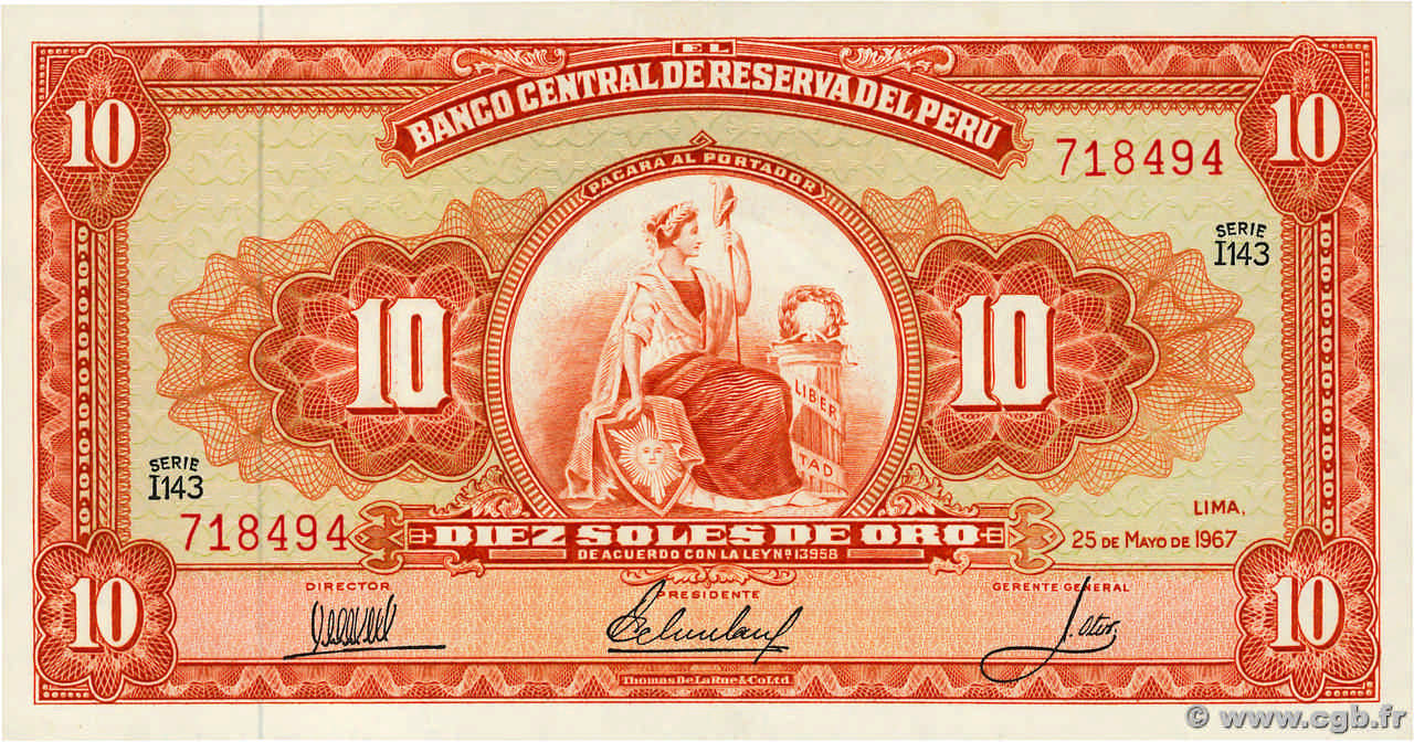 10 Soles de Oro PERú  1967 P.084a SC