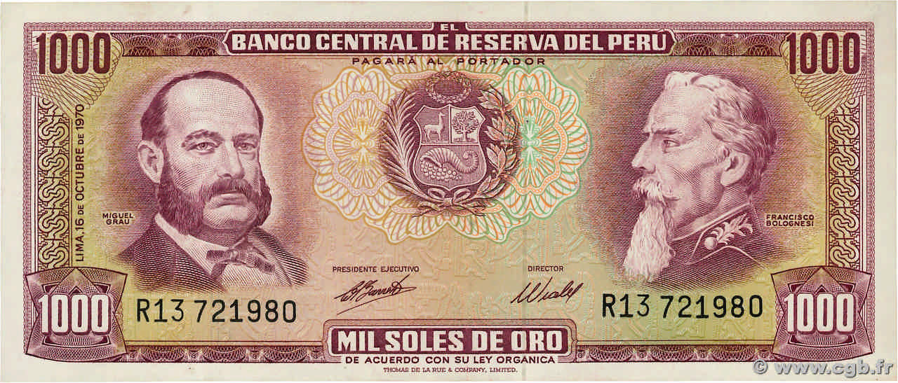 1000 Soles de Oro PERú  1970 P.105b MBC+