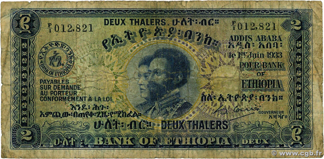 2 Thalers ETIOPIA  1933 P.06 q.MB