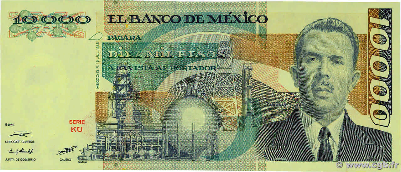 10000 Pesos MEXICO  1985 P.089 UNC