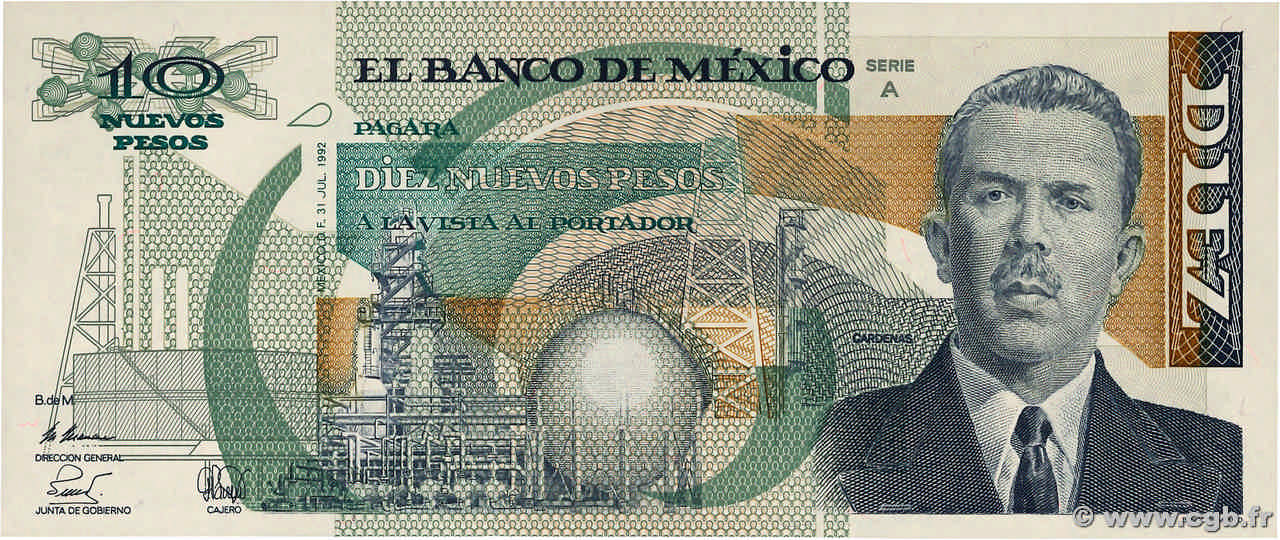 10 Nuevos Pesos MEXICO  1992 P.095 q.FDC