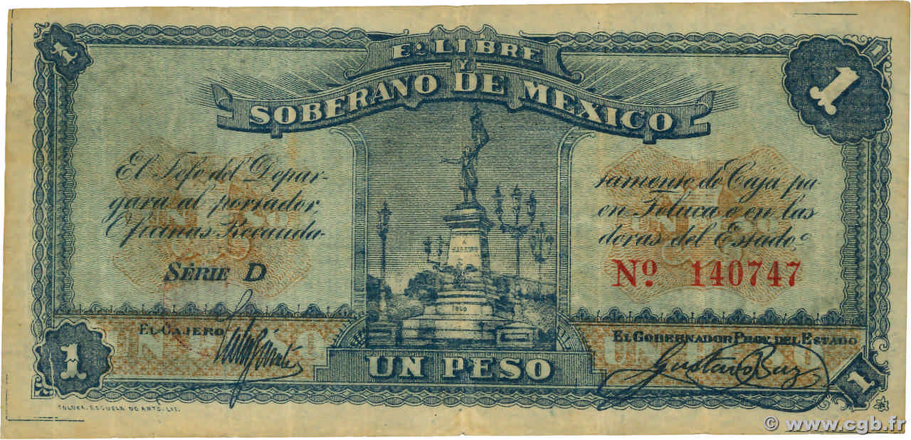 1 Peso MEXICO Toluca 1915 PS.0881 F
