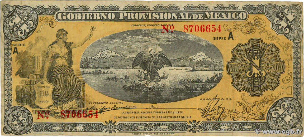 1 Peso MEXICO Veracruz 1915 PS.1101a VF