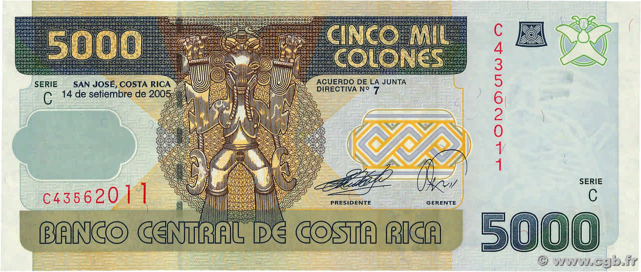 5000 Colones COSTA RICA  2005 P.268Ab UNC