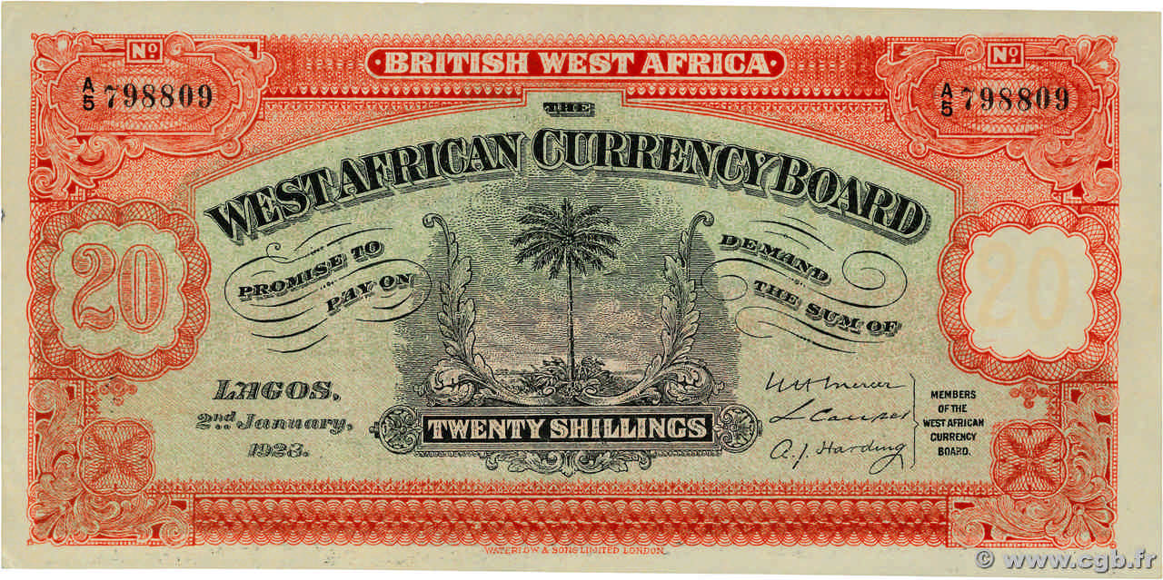 20 Shillings Faux AFRIQUE OCCIDENTALE BRITANNIQUE  1928 P.08ax SUP+
