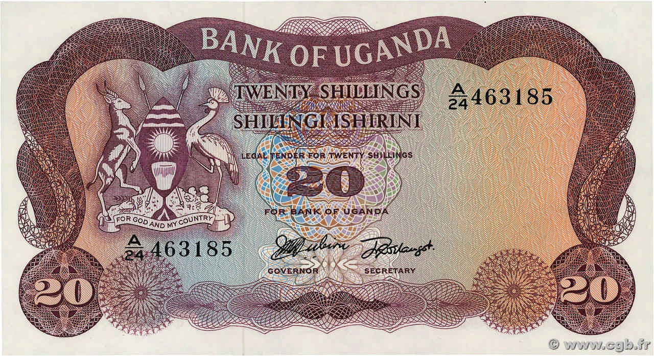 20 Shillings UGANDA  1966 P.03a FDC