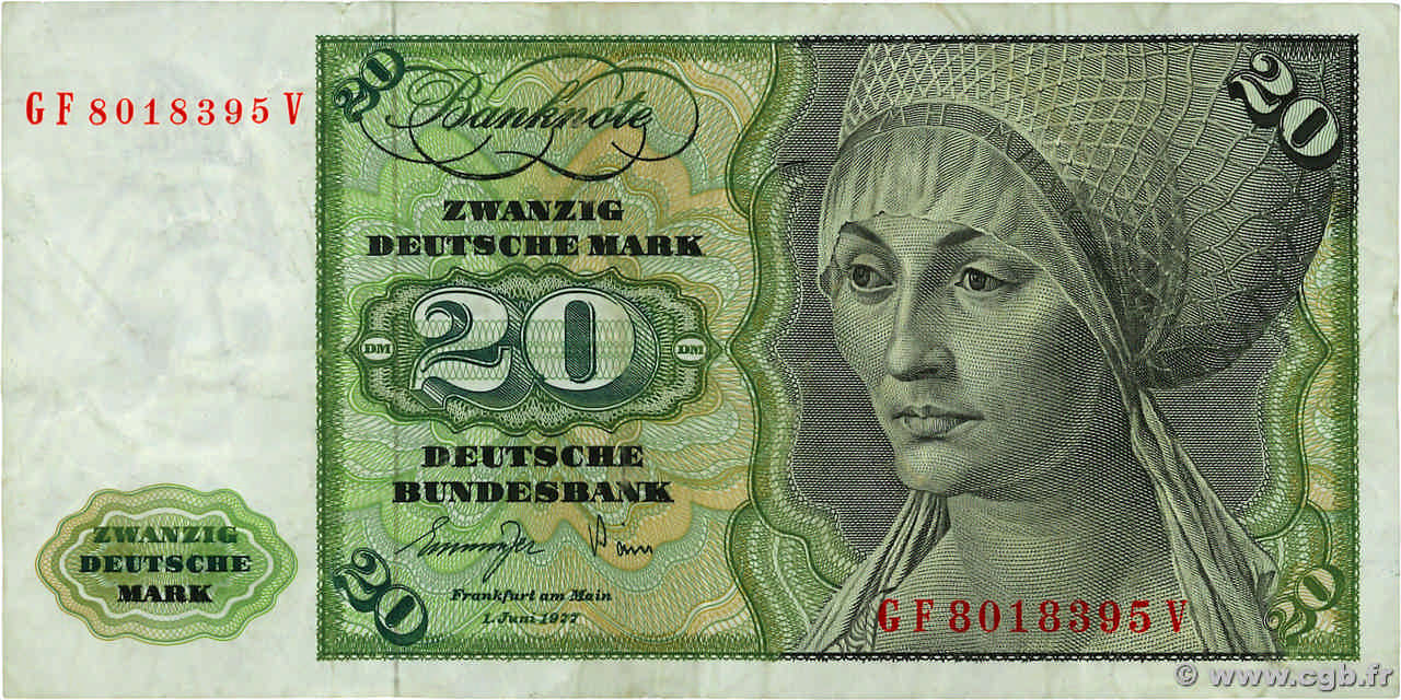 20 Deutsche Mark ALLEMAGNE FÉDÉRALE  1977 P.32b TB