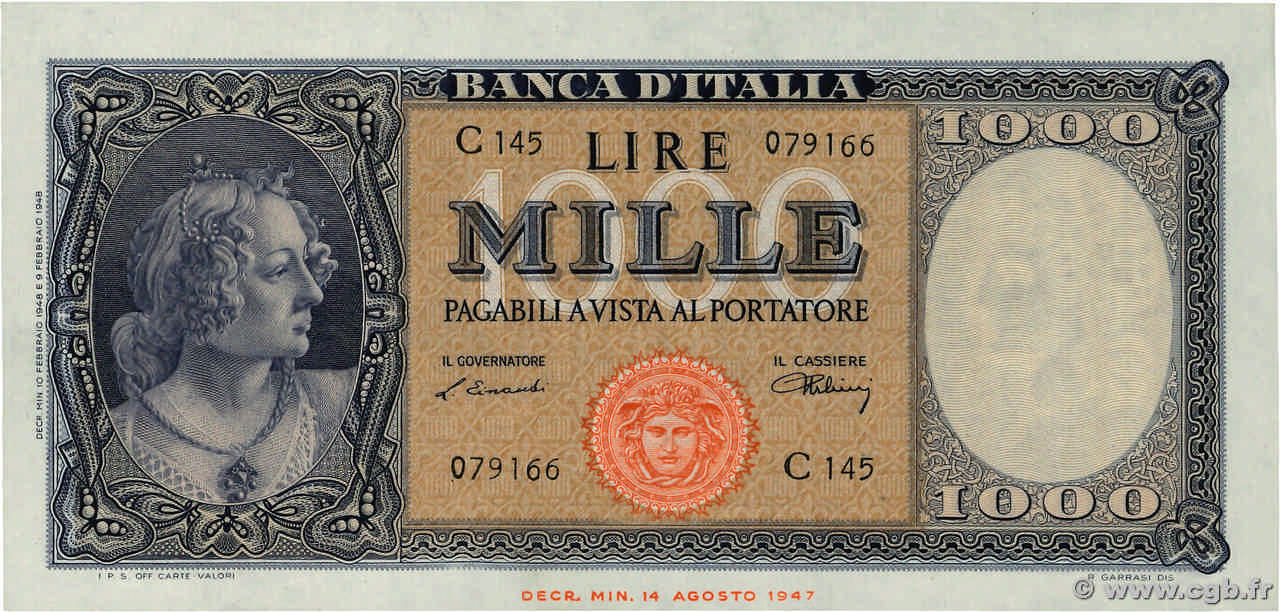 1000 Lire ITALIA  1948 P.088a AU