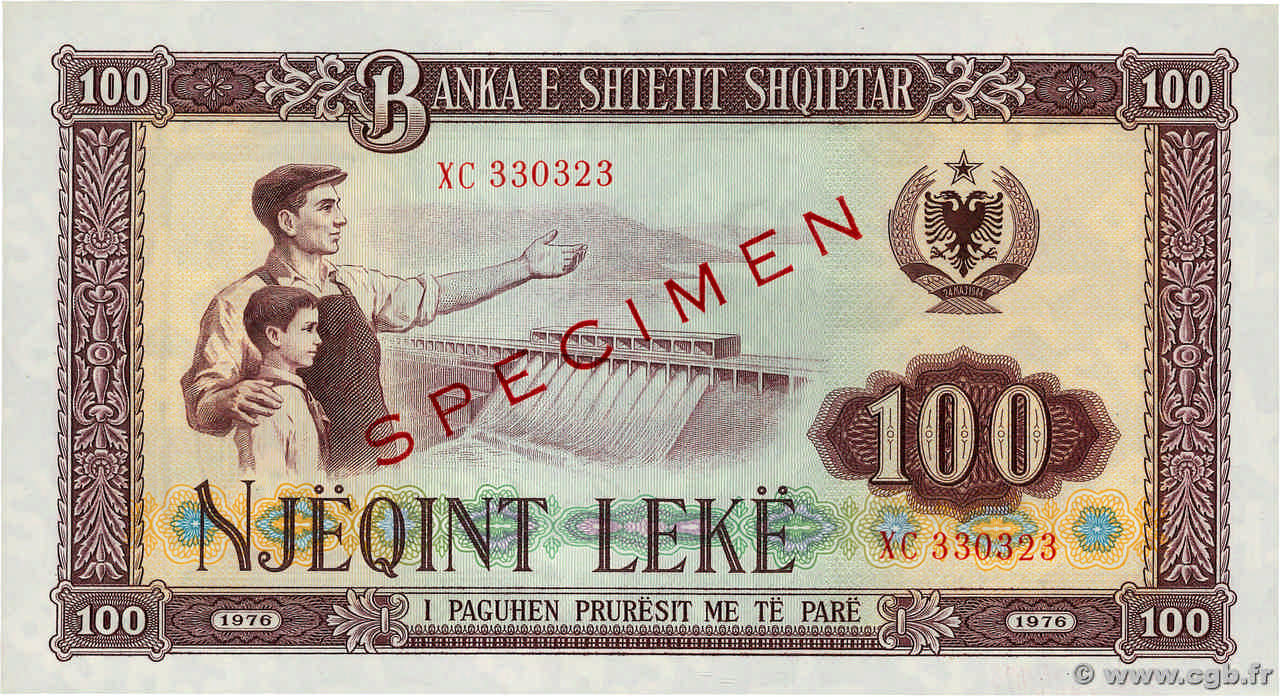 100 Leke Spécimen ALBANIE  1976 P.46s1 NEUF
