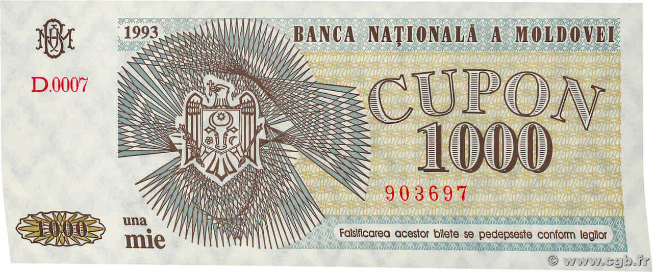 1000 Cupon MOLDAVIE  1993 P.03 NEUF