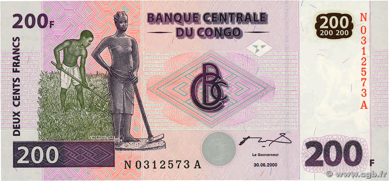 200 Francs REPúBLICA DEMOCRáTICA DEL CONGO  2000 P.095a FDC